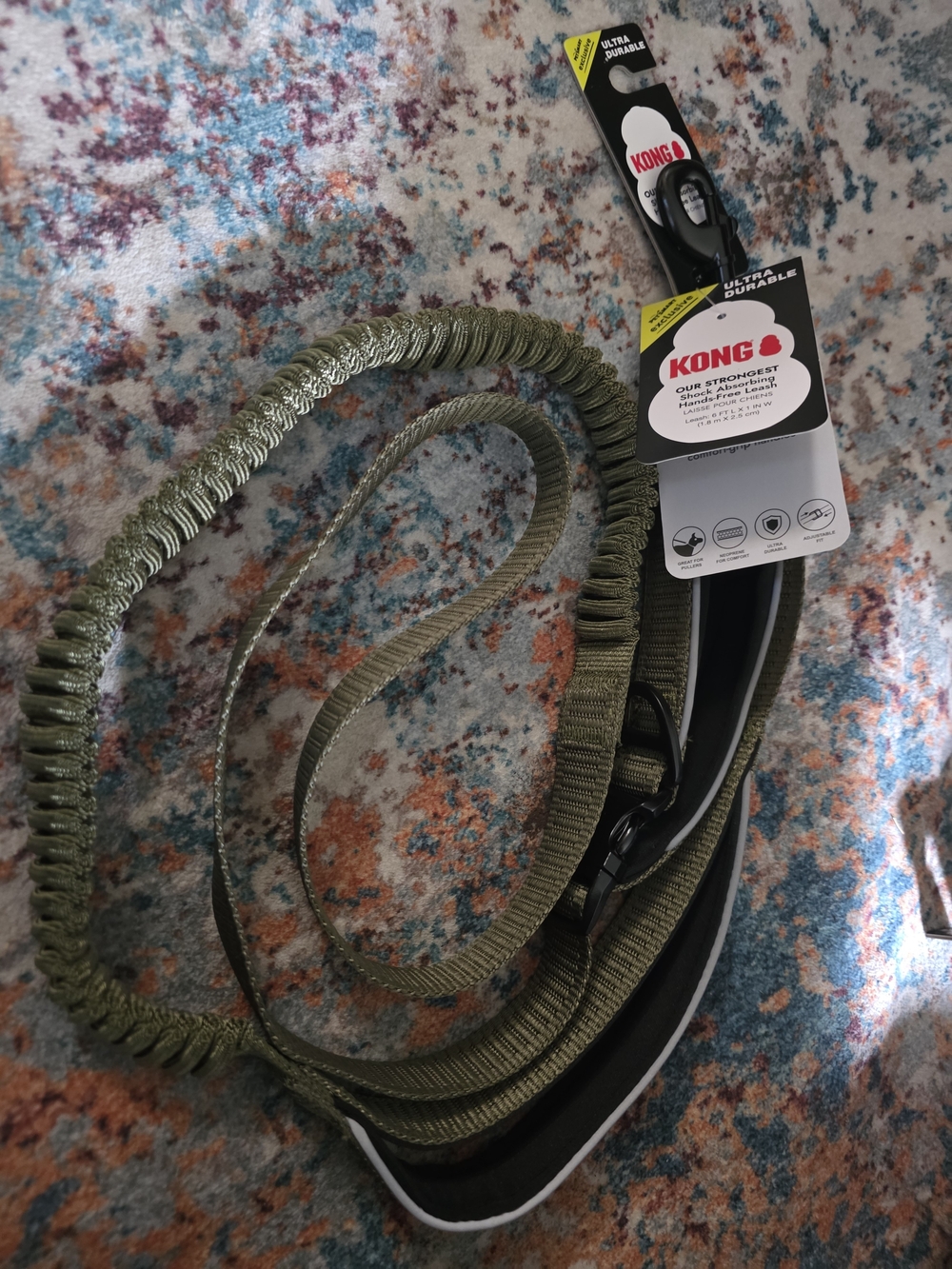 KONG Hands-Free Olive Green Bungee Dog Leash 6Ft Lx 1In W Nwt